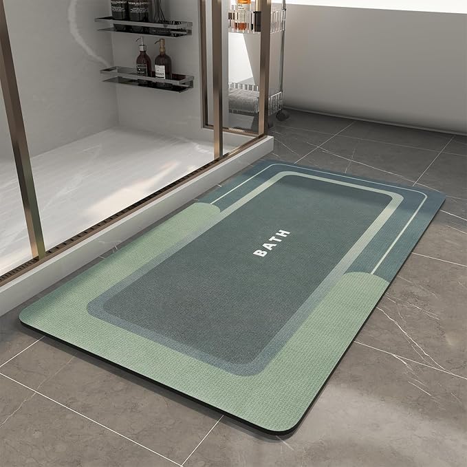 MontVoo-Bath Mat-Bathroom Mat Rug Non Slip Super Absorbent Stain Resistant Quick Dry Thin Bathroom Rug-Bath Mats for Bathroom Floor Bathtub Vanity-Bathmat Bath Rug Easy Care 17"x35" Green