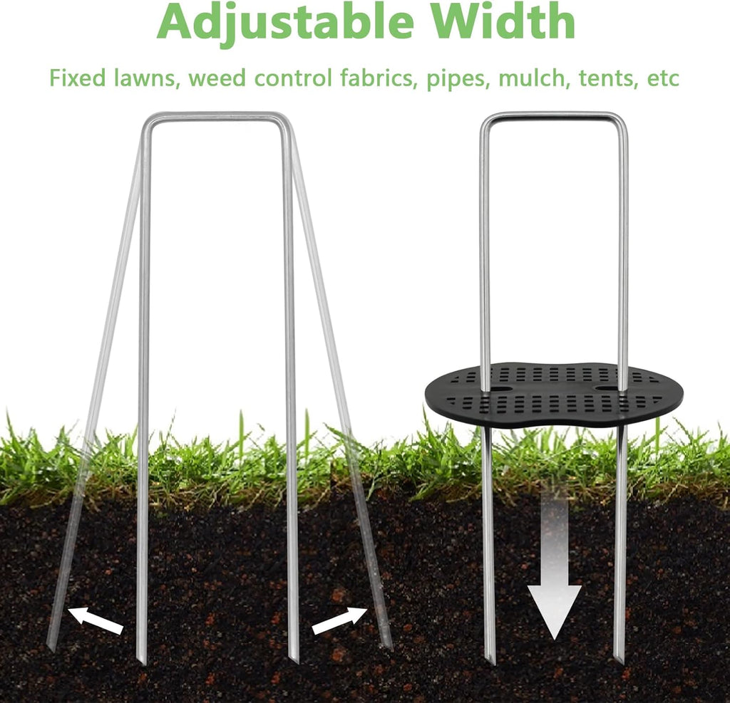 BDS-HOME 100sets Heavy Duty Garden Landscape Staples and Fixing Gasket with 1pc Pick Hook, 11 Gauge U Shaped Lawn Staples for Irrigation Hoses, Yard Weed Barrier, Fences and Tents, Decorations Fixed
