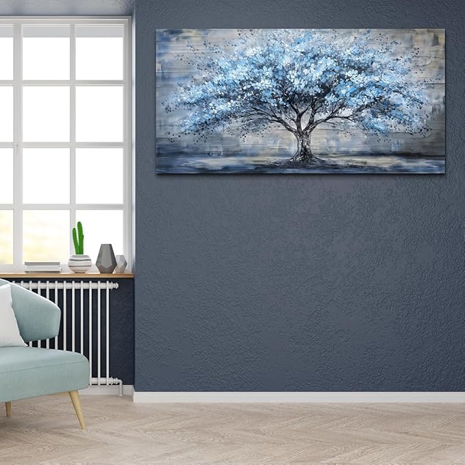 Canvas Wall Art for Living Room Large Wall Decor for Office Bedroom Decorations Blue Tree Landscape Pictures Abstract Paintings Artwork Room Wall Mural Aesthetic Home Decor 30x60 in