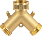 Hourleey Brass Garden Hose Splitter (2 Way), Solid Brass Hose Y Splitter 2 Valves with 2 Extra Rubber Washers (2 PACK)