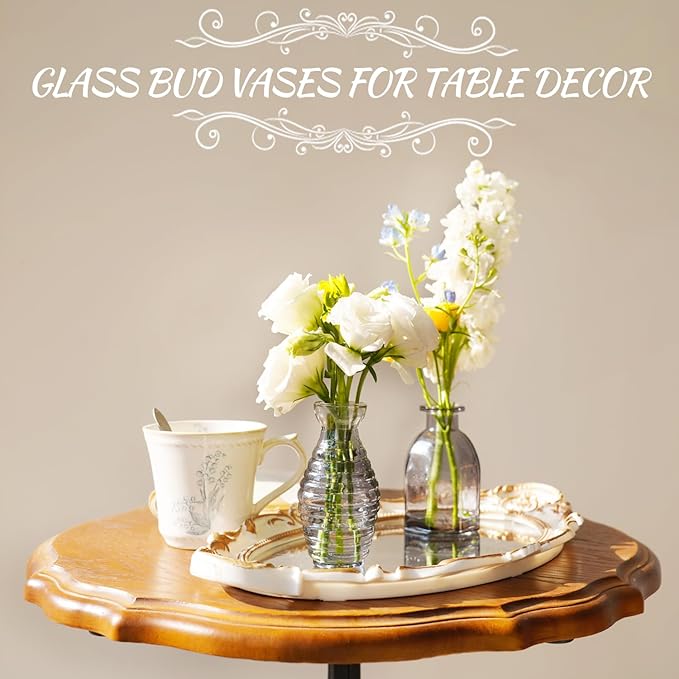 Bud Vases Set of 12, Black Vase Small Glass Vases for Flowers Modern Ribbed Amber Glass Bud Vase for Decor Flower Vase in Bulk Vintage Decor Boho Wedding Centerpieces Rustic Home Table Decoration