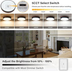LED Dimmable Flush Mount Ceiling Light, Black and Wood, 5CCT in One, Minimalist Round Ceiling Lamp for Kitchen, Bedroom, Hallway, Living Room, 15.7 Inch