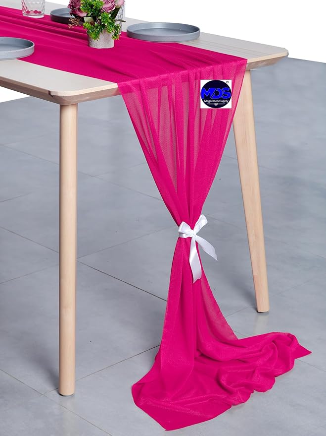 MDS Halloween Chiffon Table Runner - 15 Pack, 29 x 170 Inches, 14ft Each - Sheer Spooky Table Runners for Haunted House Parties, Trick-or-Treat Tables, Witchy Décor, Wedding & Events - Hot Pink