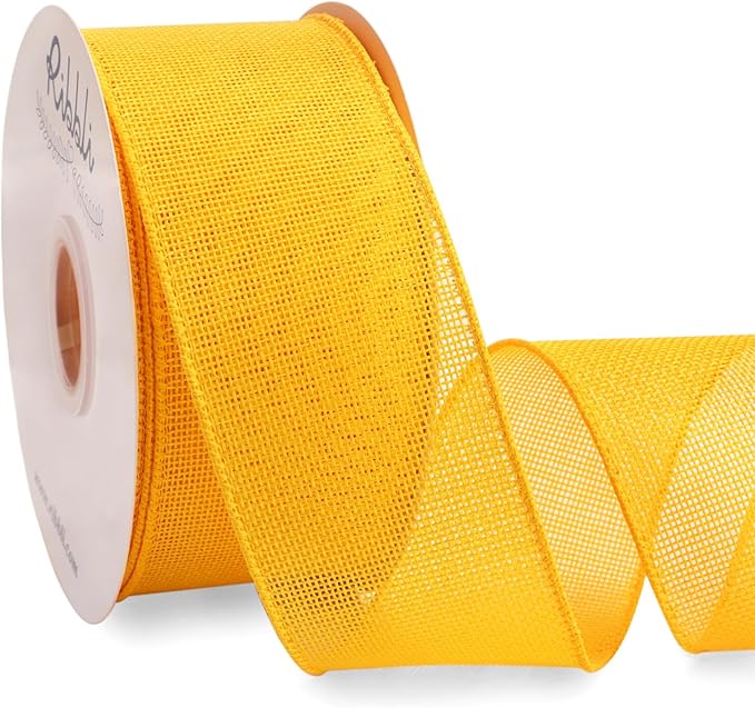 Ribbli Yellow Burlap Wired Ribbon, 2-1/2” Inch x Continuous 20 Yard, Wired Edge Ribbon for Wreaths,Big Bows,Tree Decoration,Outdoor Decoration