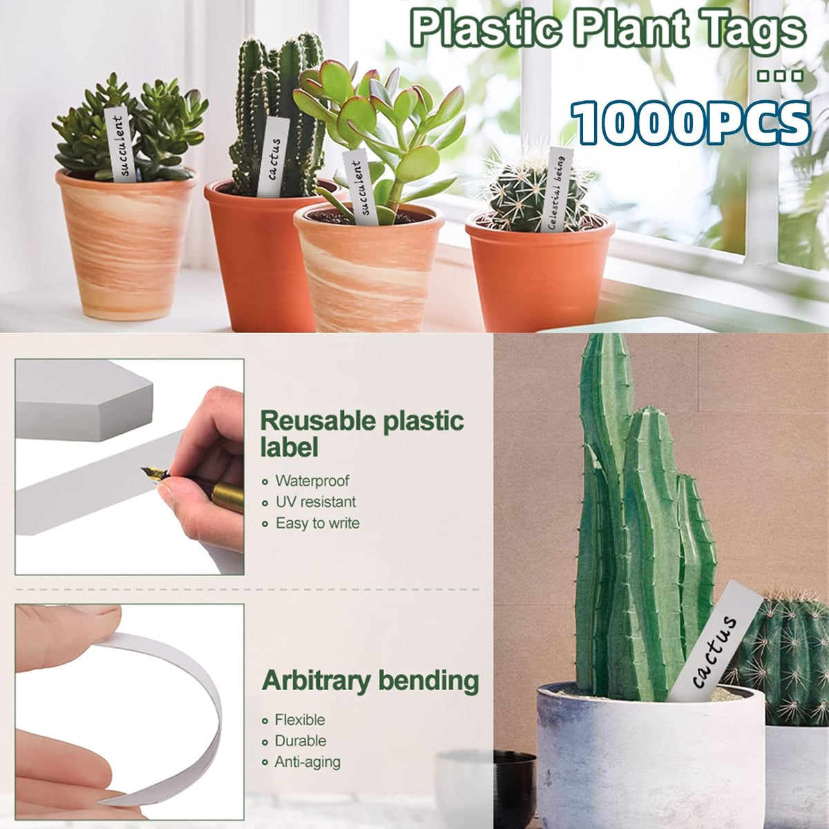 YaeCCC 1000 Pcs 4 Inches Plant Labels Plastic Plant Tags Nursery Garden Labels Pot Marker Garden Stake Tags for Fruit Trees, Flowers, Shrubs, etc