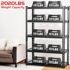 Upgraded 2020LBS Garage Shelving Units, Double Veneer Shelf Board for Waterproof and Anti-scratch, 5-Tier Storage Shelves Heavy Duty, 72" H Adjustable Metal Rack for Kitchen, Basement, Warehouse, 4PCS