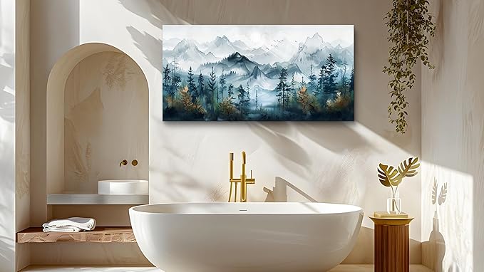 FUHAIHUA Wall Decorations For Living Room Canvas Wall Art For Bedroom Office Wall Decor Hotel Room Mural Misty Forests Trees Paintings Ink Landscape Pictures Artwork Modern Home Decor 20x40 In
