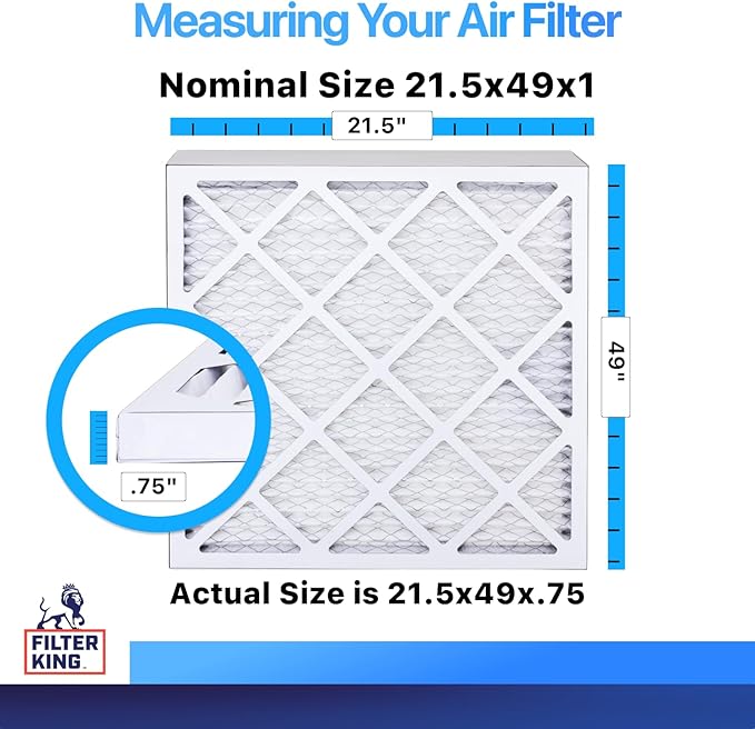 Filter King 21.5x49x1 Air Filter | 4-PACK | MERV 8 HVAC Pleated A/C Furnace Filters | MADE IN USA | Actual Size: 21.5 x 49 x .75"