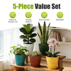 SQKH 8 Inch Plastic Plant Pots,Set of 5 Flower Pots,Planters with Drainage Holes & Saucers, Indoor Outdoor Garden Pots for Home Decor(Colorful)