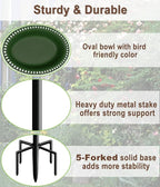 Garbuildman Upgraded 5-Prong Base Bird Bath with Metal Stake, Detachable Decoration Bowl Spa & Freestanding Birdfeeder for Outdoor Garden, Oval Style, Green