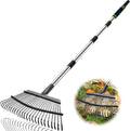 Rake Heavy Duty 6FT Long Garden Rake , 18.5 Inch Wide, 25 Metal Tines, Adjustable Stainless Steel Handle, Leaf Rakes for Leaves, Yards, Grass, Garbage, Weeds, Debris (Black)