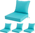 24x24 Inch Outdoor Chair Cushions Set of 4, Patio Furniture Cushions - Removable Cover, Water-Repellent, Fade-Resistant, Non-Slip Bottom & Straps, Replacement for Deep Seat Sofa & Couch - Teal