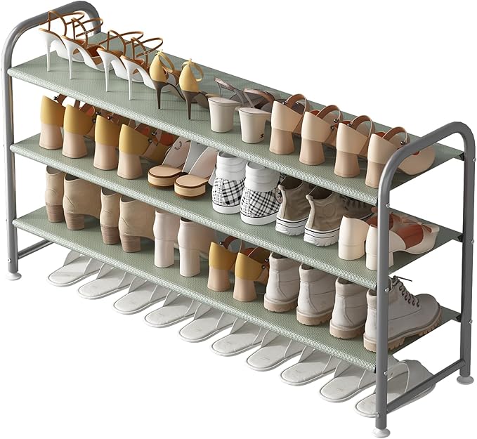 Shoe Rack 3 Tier Long Storage Organizer Wide Metal Shoe Shelf for Closet Entryway Grey