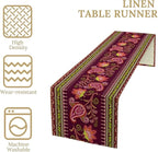 Dark Red Paisley Table Runner, Vintage Boho Paisley Flowers Geometric Print Table Cover for Farmhouse Wedding Party Home Kitchen Dining Table, 13x90inch