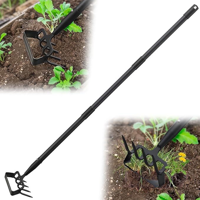 Weeding Hoe Garden Tool, 2 in 1 Stirrup Hoe and Cultivator with 73 inch Adjustable Long Handle, Heavy Duty Metal Garden Action Scuffle Hoes for Efficient Weeding Soil Aeration Small Weeder Tool