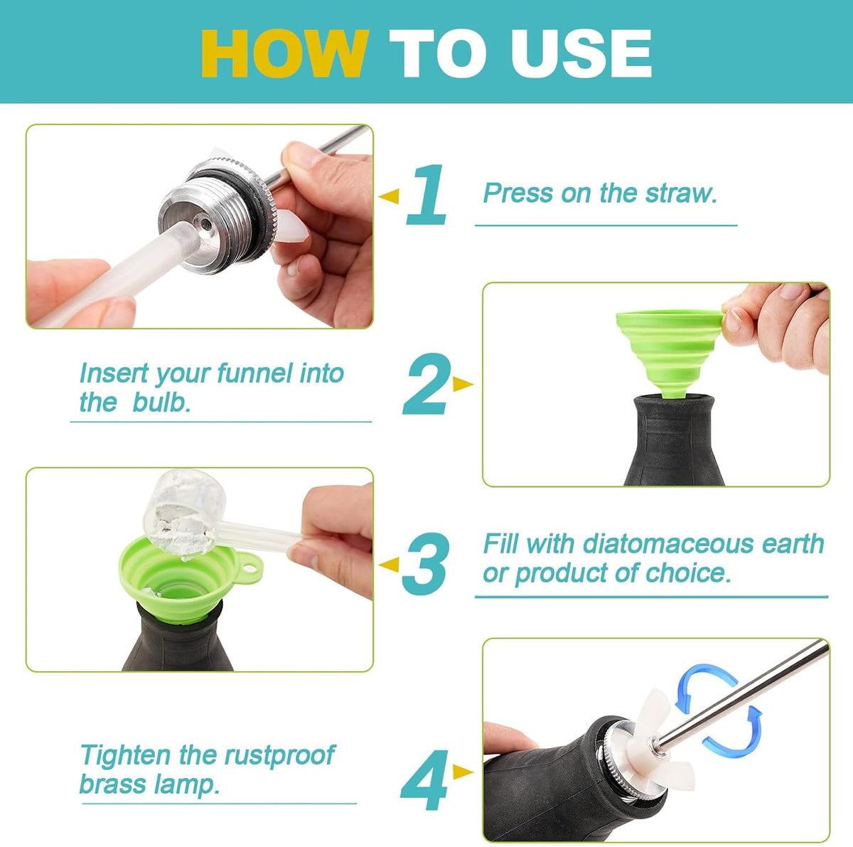 Diatomaceous Earth Powder Duster, Extendable Long Tubes from 5'' to 22'', Garden and Indoor, Large Bulb Handheld Insect Treatment Spreader Applicator, Puffer, Spray Bottle