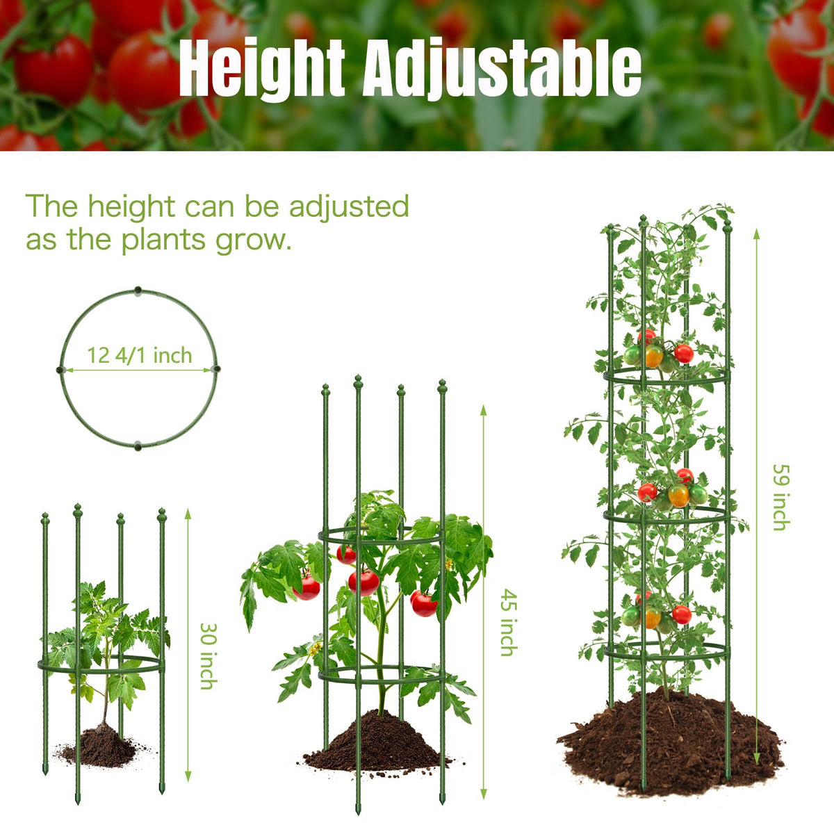 2 Pack Up to 59 Inch Height Adjustable Tomato Cages for Garden