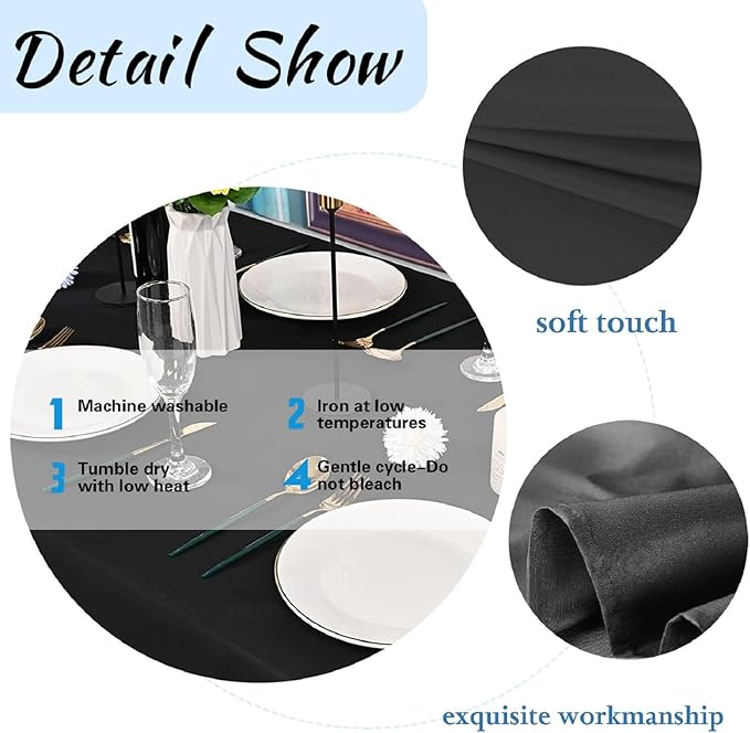 6 Pack Black Table Cloth Rectangle Table 60 x 84 Inch Tablecloths for 6 Foot Rectangle Tables. Stain and Winkle Resistant Polyester Washable TableCloths for Parties Wedding Dining