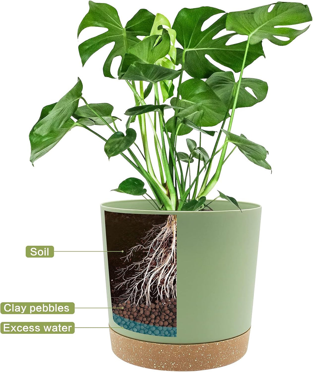 QCQHDU 8 inch Plant Pot, 2 Pack Planters for Indoor Plants with Drainage Holes & Saucer, Outdoor Flower Pots Home Garden Modern Decor