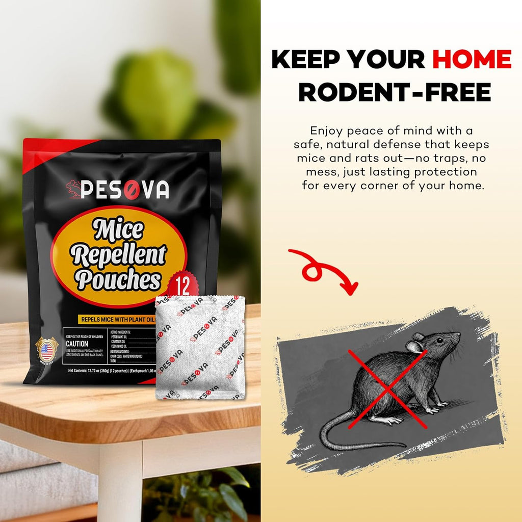 Mouse Repellent Pouches, Natural Rodent Repellent for Home, Car, RV, Garage, and Storage-Peppermint Scented Mice Repellent, Long-Lasting Indoor & Outdoor Rodent Defense (6 Pack)