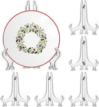 6 Pack 8 Inch Clear Plastic Easels or Stand/Plate Holders to Display Pictures or Other Items at Weddings, Plate Stands for Home Decoration, Birthdays, Tables
