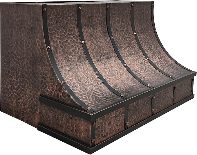 CT Copper Tailor Sloped Copper Vent Hood Island Mount,42'' W,36''H, 1150 CFM Exhaust Fan,Stainless Steel Vent,LED Light,Dishwasher-Safe Baffle Filters,VH8TR1