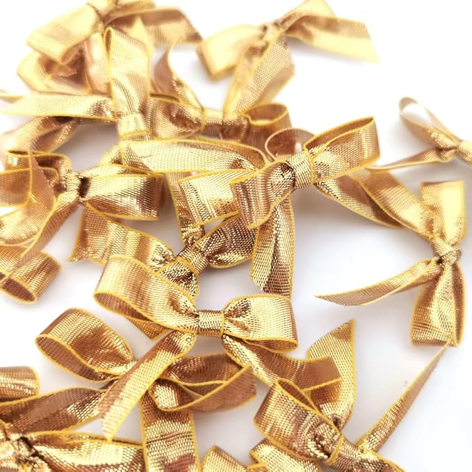 50pcs 1-1/2" Gold Satin Ribbon Bows Without Twist Ties for Gift Wrapping Packing Christmas Decoration (Gold)