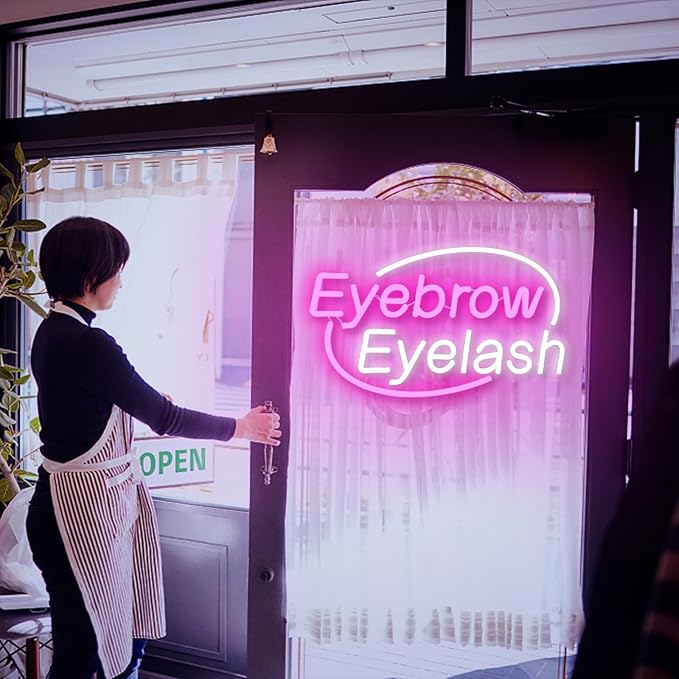 Eyebrows Eyelash Neon Sign, Pink and White Letter Neon Lights For Wall Decor, Girls Makeup Room Bedroom Beauty Salon Eyelash Studio Decoration（16.5 X 10.2 inch）