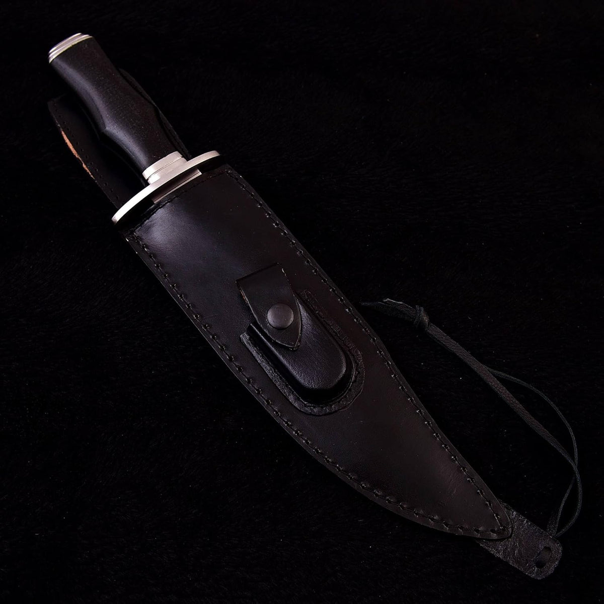 Survival Hunting Knife with Sheath, Handmade 15-inch Full Tang D2 Fixed Blade Tactical Bowie Knife for Camping, Outdoor, Bushcraft, Father's Day Gifts with Solid Engineered Wood Handle (Black)