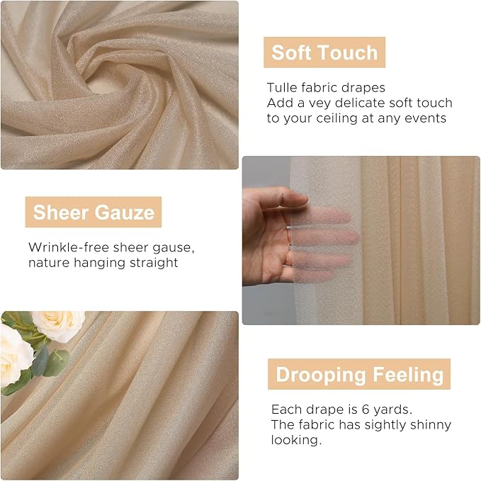 Wokceer Wedding Arch Draping Nude 2 Panels 28.7" x 20FT Sheer Fabric Drapes Backdrop for Ceremony, Birthday Party, Bridal Shower Decoration