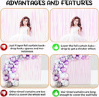 2 Pack Iridescent Tinsel Foil Fringe Curtains, Iridescent Party Decorations, Metallic Tinsel Party Streamers Backdrop for Mermaid Birthday Baby Shower Slumber Wedding Party Decorations