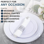 50Guests Pre Rolled Silver Plastic Silverware Sets - Heavy Duty Silver Cutlery - Include 50 Pack Wrapped Disposable Utensils with Napkins for Parties & Dinners & Weddings