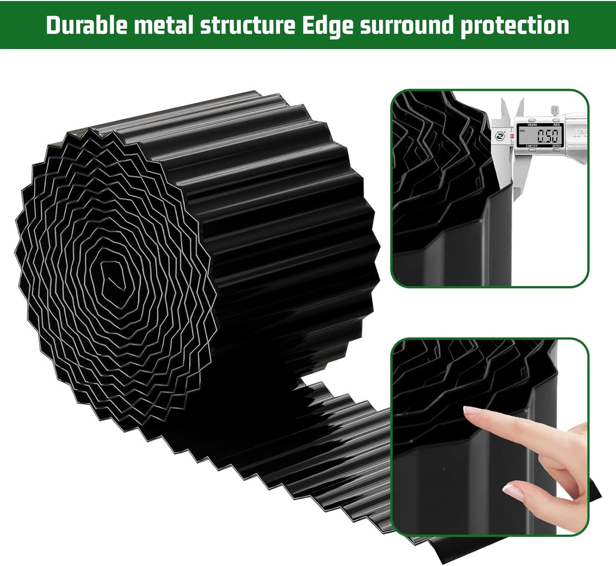 SnugNiture Corrugated Metal Garden Edging,12" x 20' Sturdy Lawn Edging Border,Landscape Edging Border for Lawn, Flower Bed,Garden and Yard(Black)