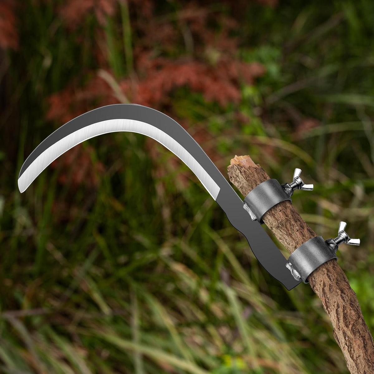 Steel Straw Sickle with Replaceable Wooden Handle Function, Manganese Steel Blade, Handheld Gardening Tools Multipurpose Gardening Weeding Grass Sickle and Farming Portable Safety Sickle