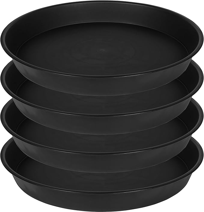 4 Pack of 16 17 inch Plant Saucer (15 inch Base), 2.3" Depth, Heavy Duty Deep Plant Trays for Pots, Plastic Plant Saucers for Indoors, Bird Bath Bowls, Drip Trays for Planter (17", Black)