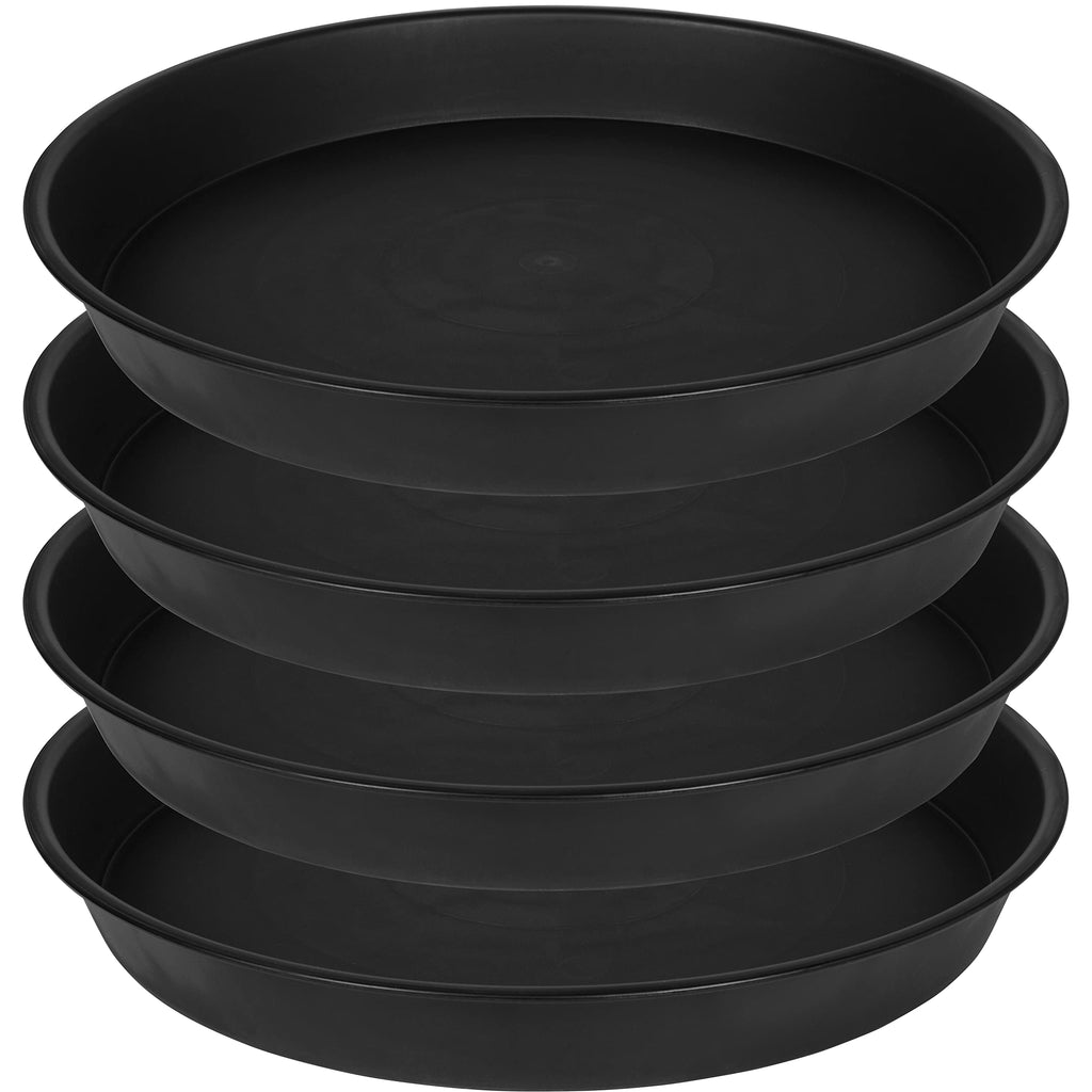 Bleuhome 4 Pack of 16 inch Plant Saucer (13.5" Base), Heavy Duty Plastic Plant Tray for Pots, Flower Water Trays for Indoors, Bird Bath Bowls, Plant Drip Saucers for Planter 14"/15"/16" (Black)