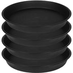 Bleuhome 4 Pack of 16 inch Plant Saucer (13.5" Base), Heavy Duty Plastic Plant Tray for Pots, Flower Water Trays for Indoors, Bird Bath Bowls, Plant Drip Saucers for Planter 14"/15"/16" (Black)