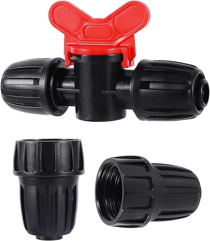 1/2 inch Irrigation Tubing Fittings For (1/2" ID x0.6-0.63" OD) 16mm Drip Tubing Barbed Locked Connectors-2 US Standard 3/4" to 1/2" Faucet Adapters,1 Switch Valve