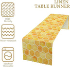 Honeycomb Bee Table Runner, Cute Abstract Geometric Yellow Honeycombs Print Table Cover for Kitchen Dining Table Indoor Outdoor Party Decor, 13x90inch