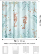 Bonhause Coastal Seahorse Shower Curtain, Blue Ocean Beach Starfish Coral Underwater Bathroom Curtain 72 x 72 Inch Polyester Fabric Waterproof Bath Curtain with 12 Hooks