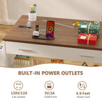Wrapping Paper Storage Cart with Foldable Drop Leaf, Crafting Table with Power Outlets, Wrapping Paper Organizer with Ribbon & Gift Bag Storage, Rolling Gift Wrap Storage Station