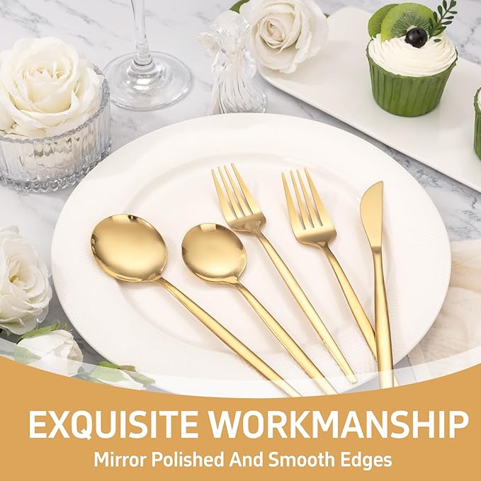 NOCCUR 40-Piece Gold Silverware Set for 8 - Stainless Steel Gold Flatware Set Include Knives, Spoons and Forks for Home/Party/Thanksgiving