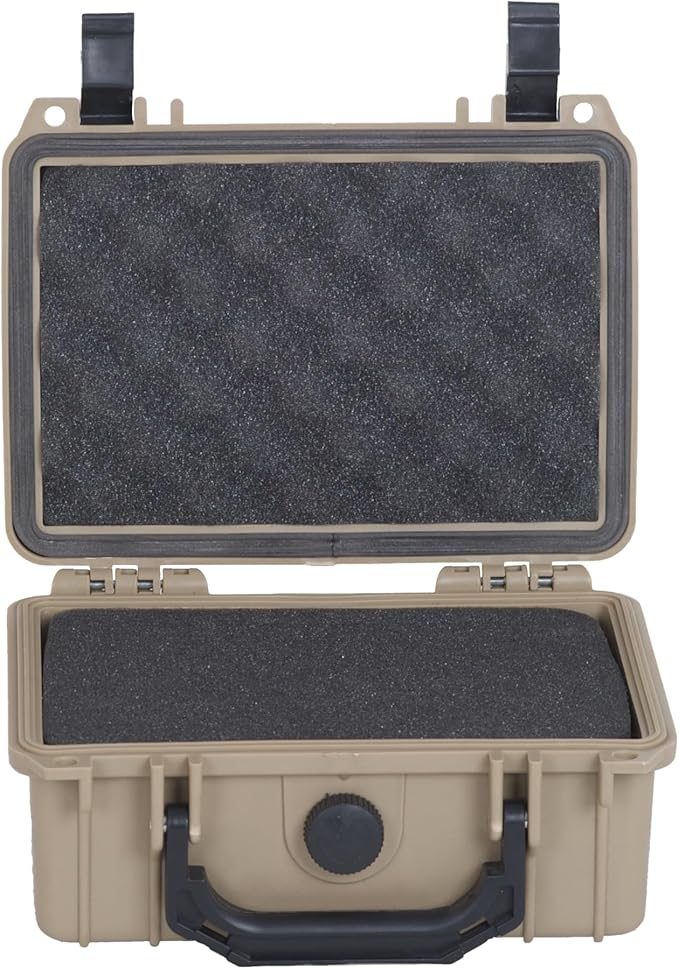 MEIJIA IP67 waterproof hard compact case,Customizable Fit Foam,8.12”x6.56”x 3.56”,Fit Use of Drones, Cameras,Equipments,lens (Desert Tan)