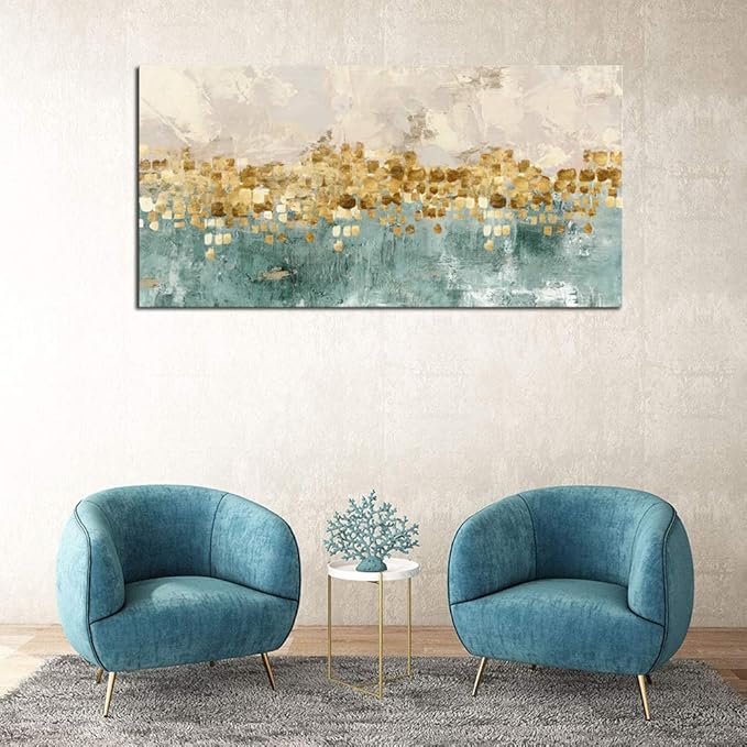 DZL Art A74650 brown And blue Abstract Painting Modern Decor Wall Art Tan color Canvas Gray Painting Contemporary Decor Abstract Canvas Living Room Art