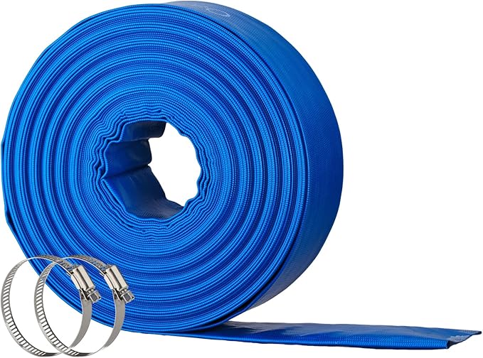 2" x 100FT Pool Backwash Hose, Heavy-Duty Pool Hose, Lay Flat Discharge Hose, Durable Burst Resistant, Pool Filter Pump Water Drainage, Sump Pump Discharge, with 2 Clamps