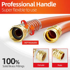 SPECILITE Garden Water Hose 25 ft x 3/4 in Heavy Duty, Flexible and Lightweight, Burst 600 psi, Kink-less Hybrid Rubber Pipe for Backyard, 3/4'' Brass Fittings, Orange