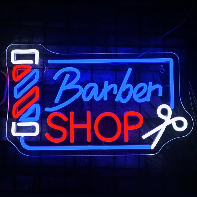 Looklight Barber Shop Neon Sign Dimmable Barber Pole Led Signs for Wall Decor Salon Station Neon Light Sign for Pole Hair Salon Accessories Business Store Supplies Usb Powered 14.56"X8.66"