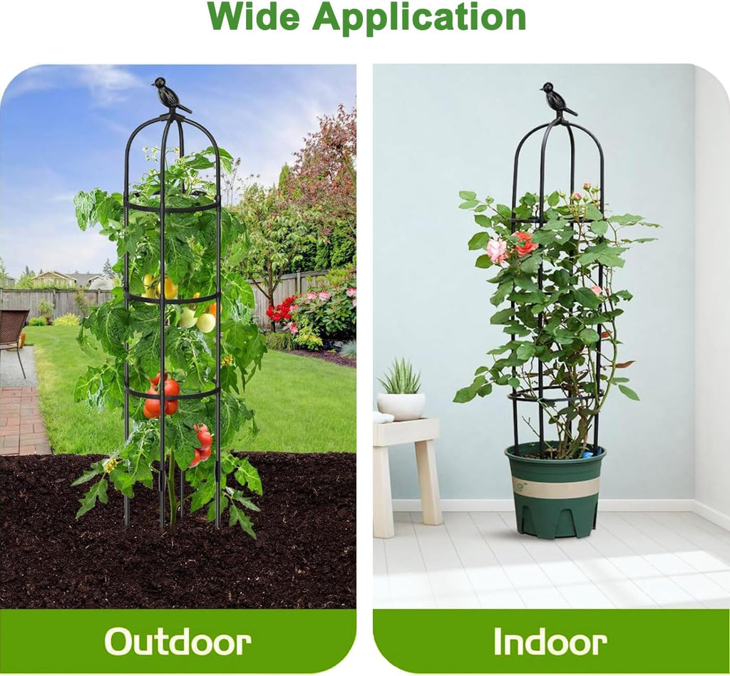 Tower Obelisk Garden Trellis for Climbing Plant,48inch Rustproof Fiberglass Potted Plant Support for Indoor Outdoor Vegetable Fruits Climbing Vines Flowers Stands Comes with 20 Ties (2 Packs)