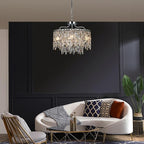 Chrome Crystal Chandelier, Modern Luxury Round Dining Room Chandeliers Over Table，6 Lights Chrome Ceiling Pendant Lighting for Dining Room Bedroom Entryway Foyer Staircase