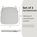 FUNHOME Outdoor Chair Cushions Set of 2,Patio Seat Cushion 17"x16"x2",U-Shaped Dining Chair Cushion 17 by 16 Inch,Water Resistant,Fade-Resistant Chair Pads for Kitchen Garden Furniture(Cloud Gray)